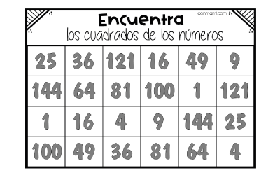 Encuentra los cuadrados de los numeros