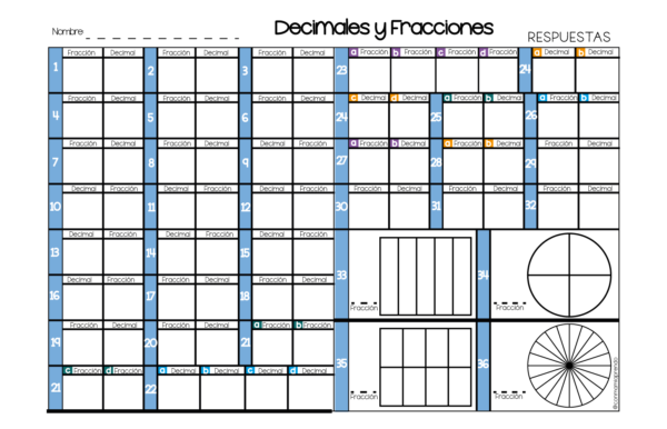 Tarjetas - Fracciones y Decimales 3
