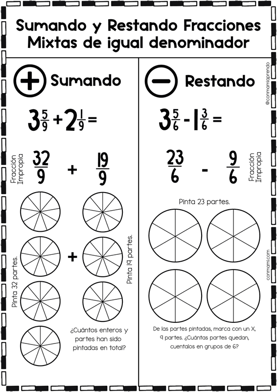 Suma y restas de fracciones mixtas