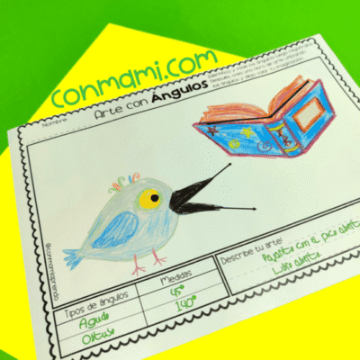 Actividades de ángulos para primaria: ficha con dos ángulos para medir y crear arte
