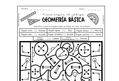 Pinta según el código – Geometría Básica gratuita imprimible