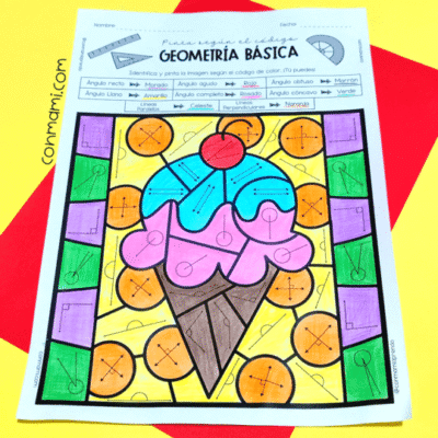 Pinta según el código: actividad de geometría básica para colorear e imprimir