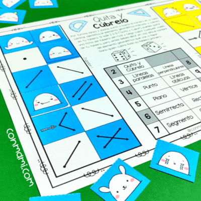 Juego interactivo de geometría para primaria: tablero del juego Quita y Cúbrelo