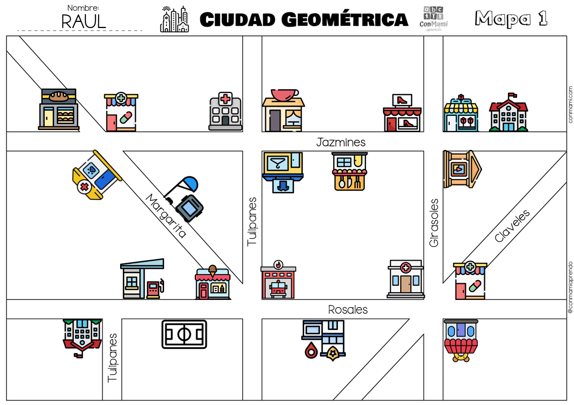 Material completo Ciudad Geométrica — material de geometría para primaria con 4 mapas, recortables y versión digital