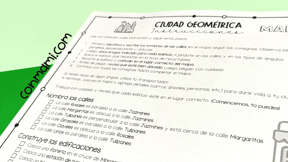 hoja de consignas de Ciudad Geométrica geometría para primaria 1