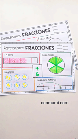 Plantilla de las 4 formas de representar una fracción desarrollada y completa