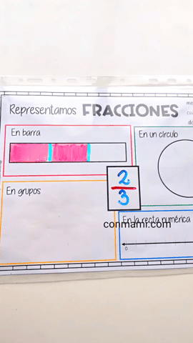 Representación de una fracción en barra dividida en partes iguales