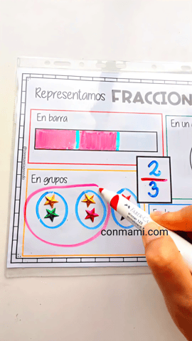 Representación de una fracción en grupos de objetos