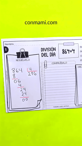 Sección Resuélvelo de las fichas de divisiones: espacio amplio para desarrollar la división paso a paso