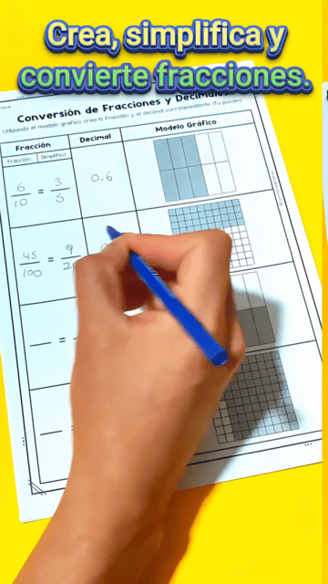 Hoja del bloque 2: leer el modelo gráfico y escribir la fracción y el decimal
