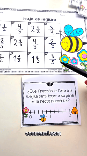 Juego de la abejita para ubicar fracciones mayores que 1 en la recta numérica
