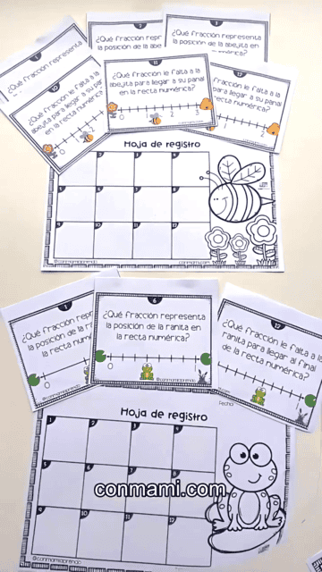 Hoja de registro para anotar las respuestas de las tarjetas de fracciones