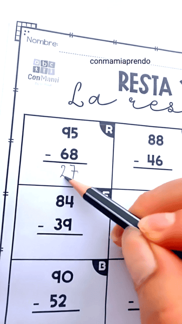 Ficha de resta y revela la respuesta: resolver la resta de cada casillero