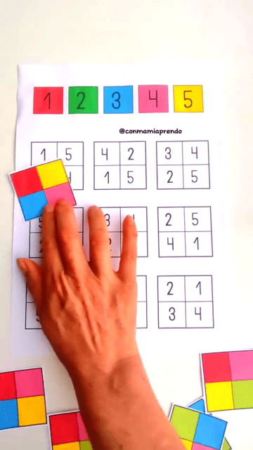 Ficha de atención y concentración para niños: colocando la primera ficha de color