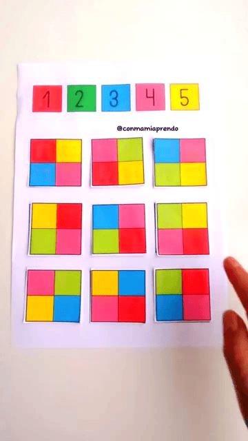 Ejercicio de concentración para niños de primaria completado con la última ficha de color