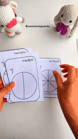 Tarjetas de Fracciones para imprimir: 9 tarjetas con círculos divididos en medios, tercios, cuartos hasta décimos